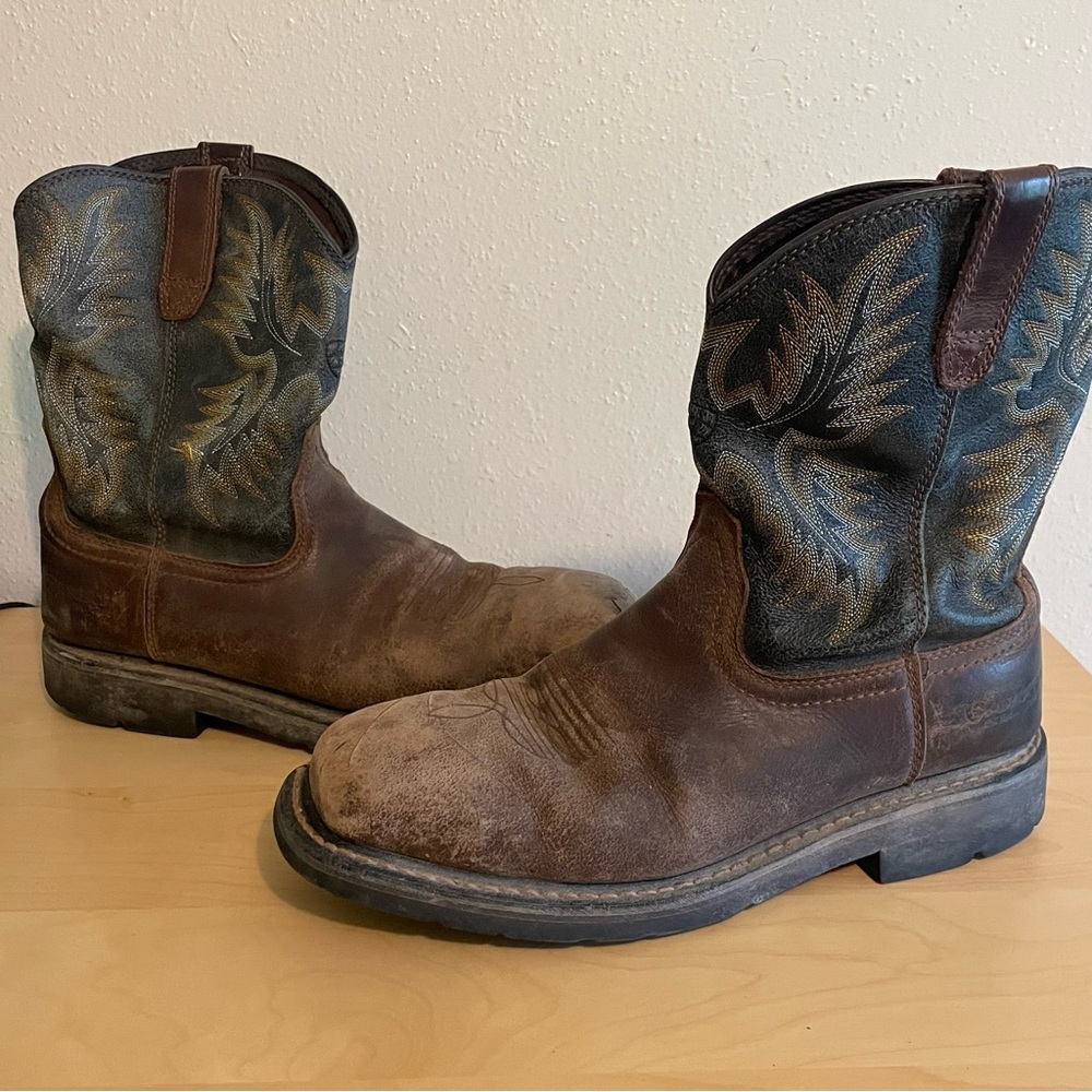 Ariat Men’s Steel Toe Work Boots 10.5 Brown Leather Pull On Western Square Toe